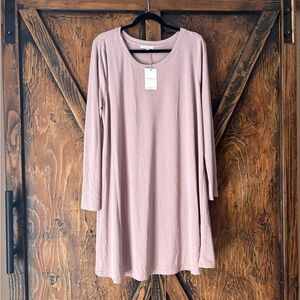 Skies Are Blue Mauve Ribbed Knit Shift Long Sleeve Dress NWT